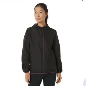 ‎ASICS WOMEN'S PACKABLE JACKET BLK/PURPLE L NWT